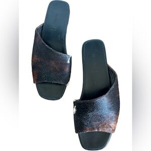 Alumnae Calf Hair Asymmetric Slide Sandals